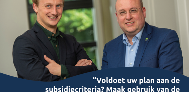 Foto van de twee programmamanagers RSF met een quote die oproept om gebruik te maken van de inloopavonden